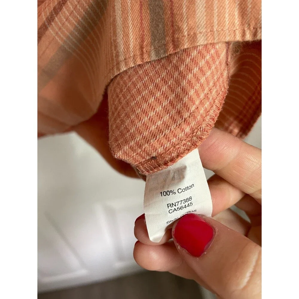 Madewell Plaid Shirt Women's Small Morningview Puff-Sleeve Peach Button Up